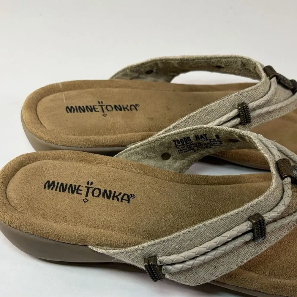 Minnetonka Silverthorne 360 Womens Beige Flip-Flops Sandals Beads Shoes 9